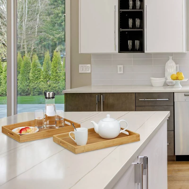 Plateau De Service Bambou Lot De 2 Bois 2 Plateau De Service Bambou Lot De 2 Bois – Image 2