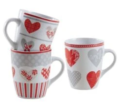 Mug En Grès Coeur Rouge (Lot De 3)