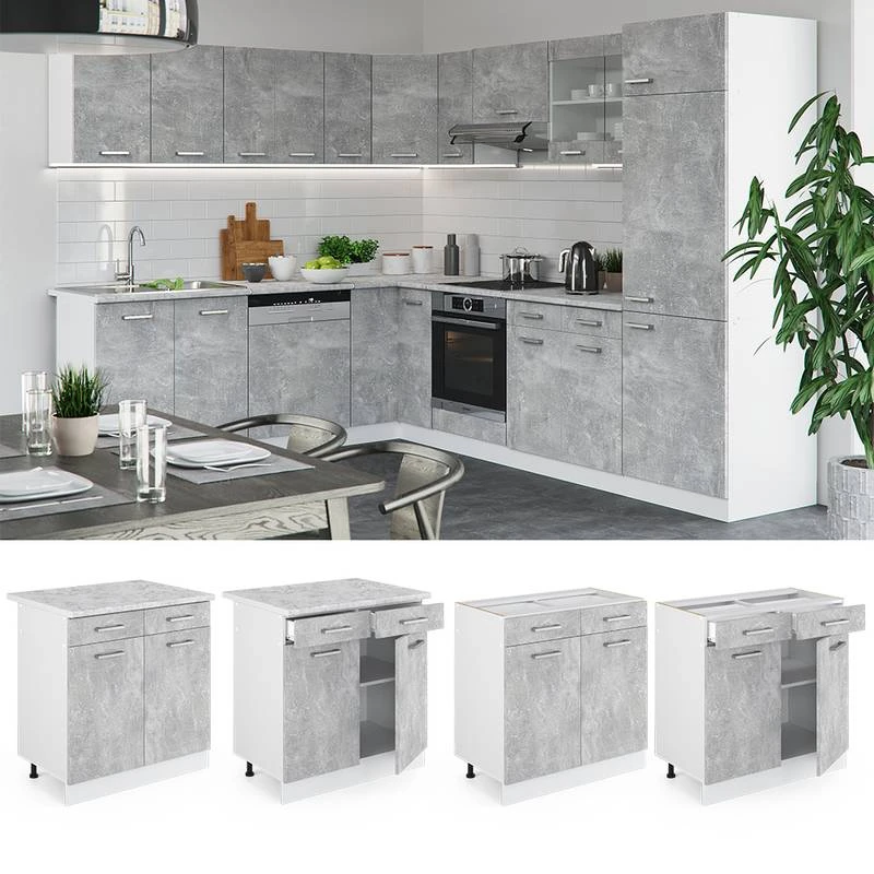 Meuble Bas R-Line 80cm Béton/blanc 2 Meuble Bas R-Line 80cm Béton/blanc – Image 2