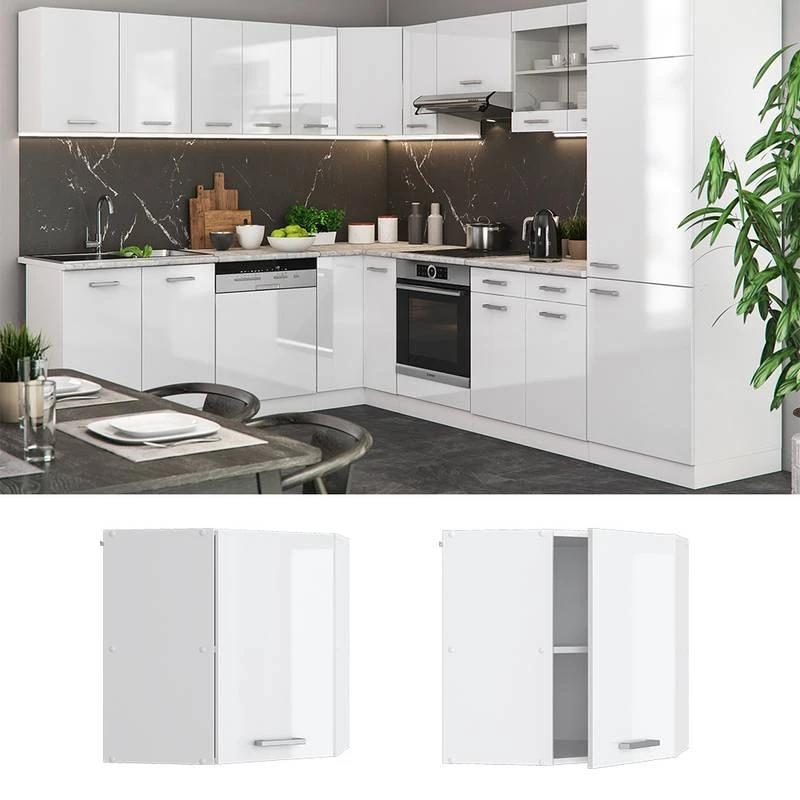 Meuble Haut D'angle R-Line 57cm Blanc 2 Meuble Haut D'angle R-Line 57cm Blanc – Image 2