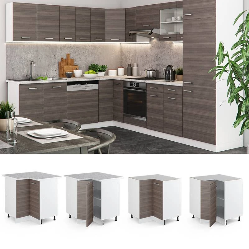 Meuble Bas D'angle R-Line Gris élégant 2 Meuble Bas D'angle R-Line Gris élégant – Image 2