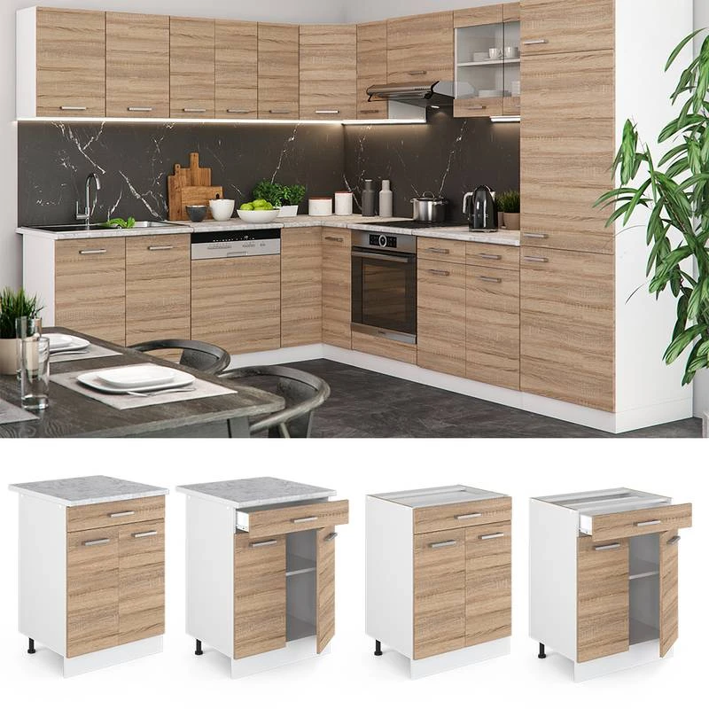 Meuble Bas R-Line 60cm Sonoma/blanc 2 Meuble Bas R-Line 60cm Sonoma/blanc – Image 2